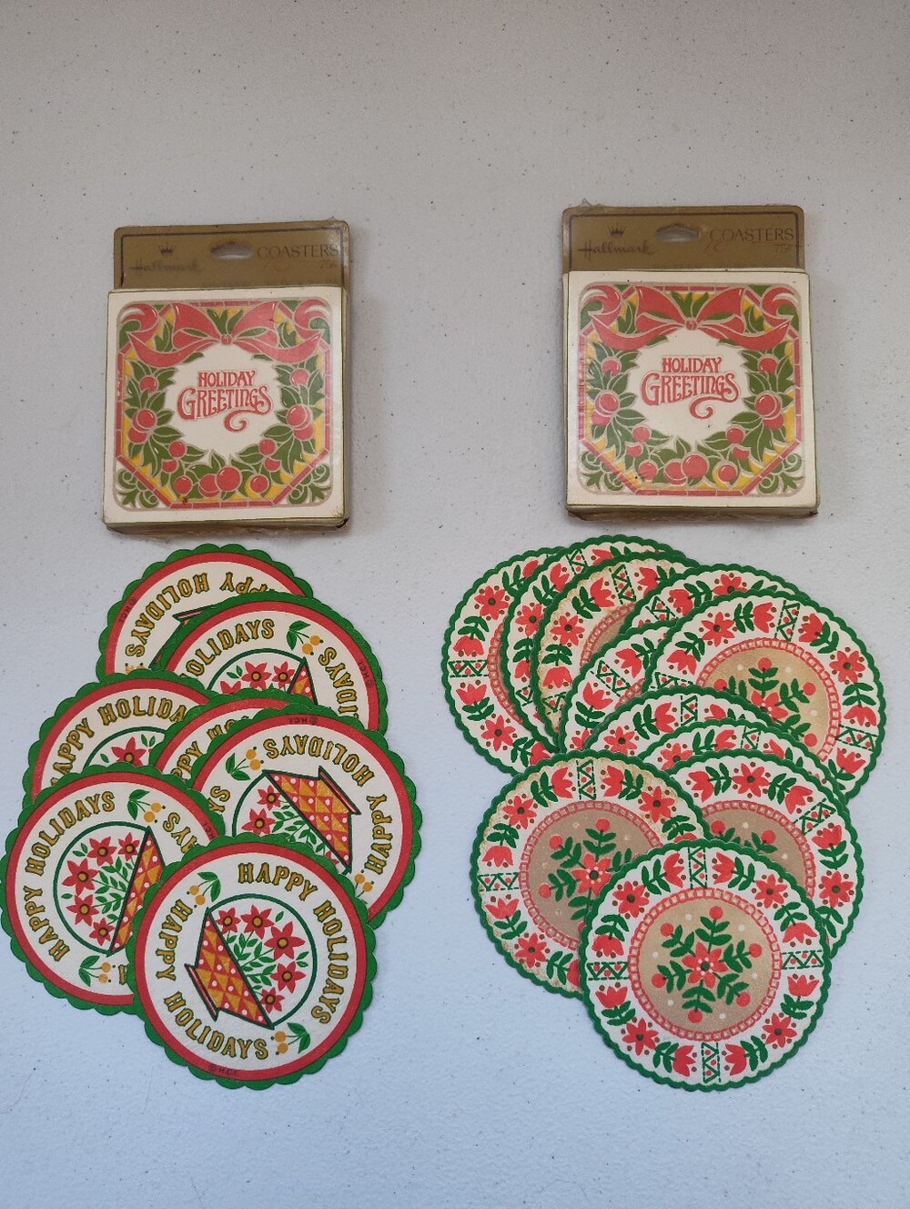 Vtg New Hallmark Christmas Paper Coaster Set of 51 total Made in USA